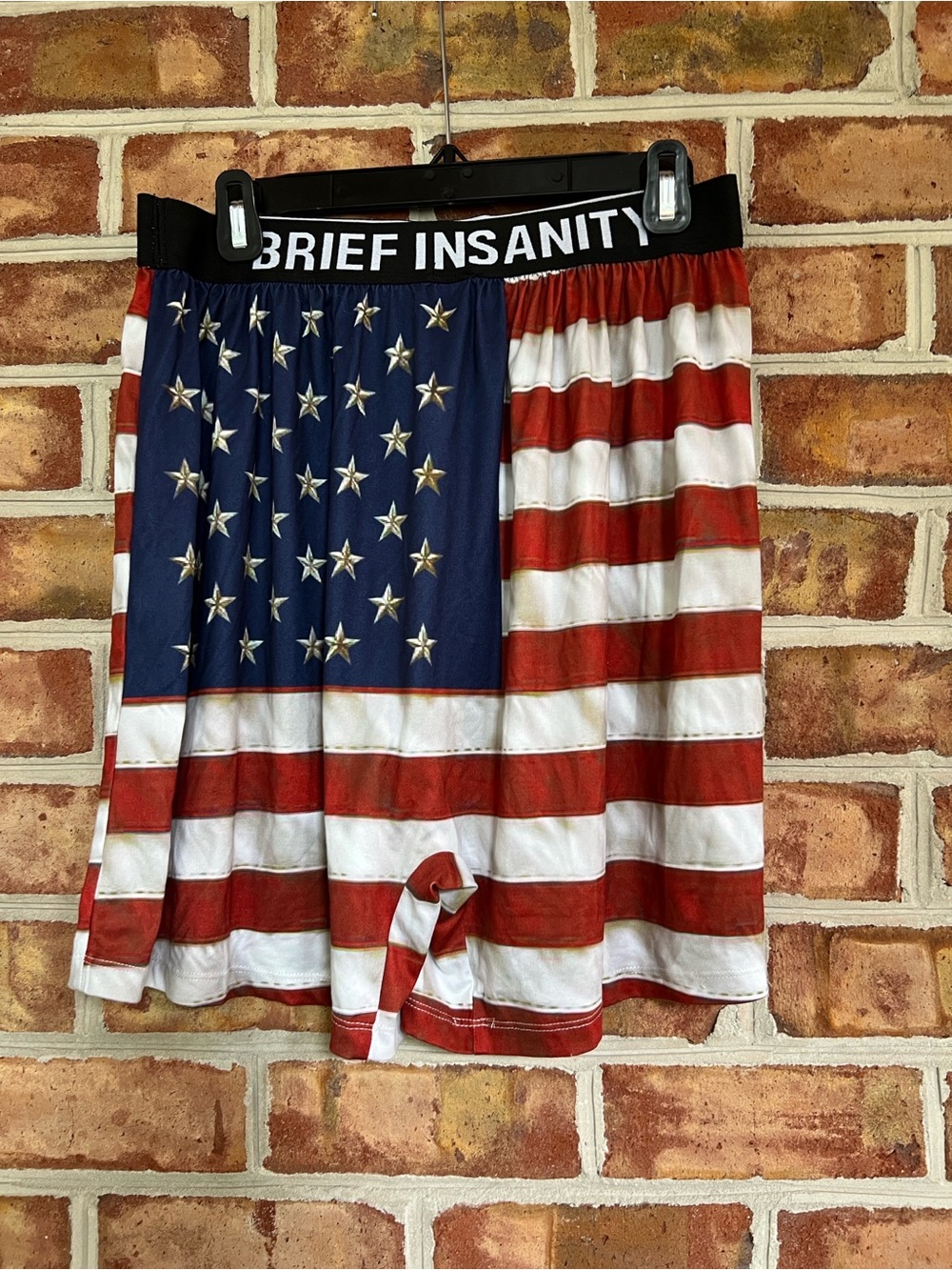 NWOT Brief Insanity Men's Boxer Briefs - American Flag Print(Red, White,Blue) XL